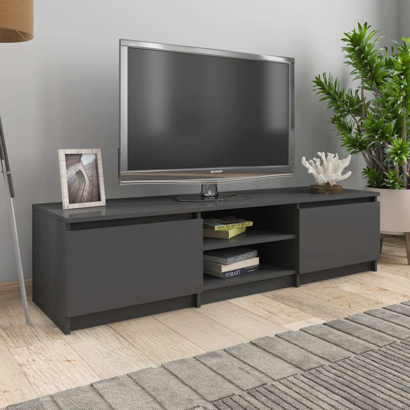 

Mueble de TV de aglomerado gris brillante 140x40x35,5 cm