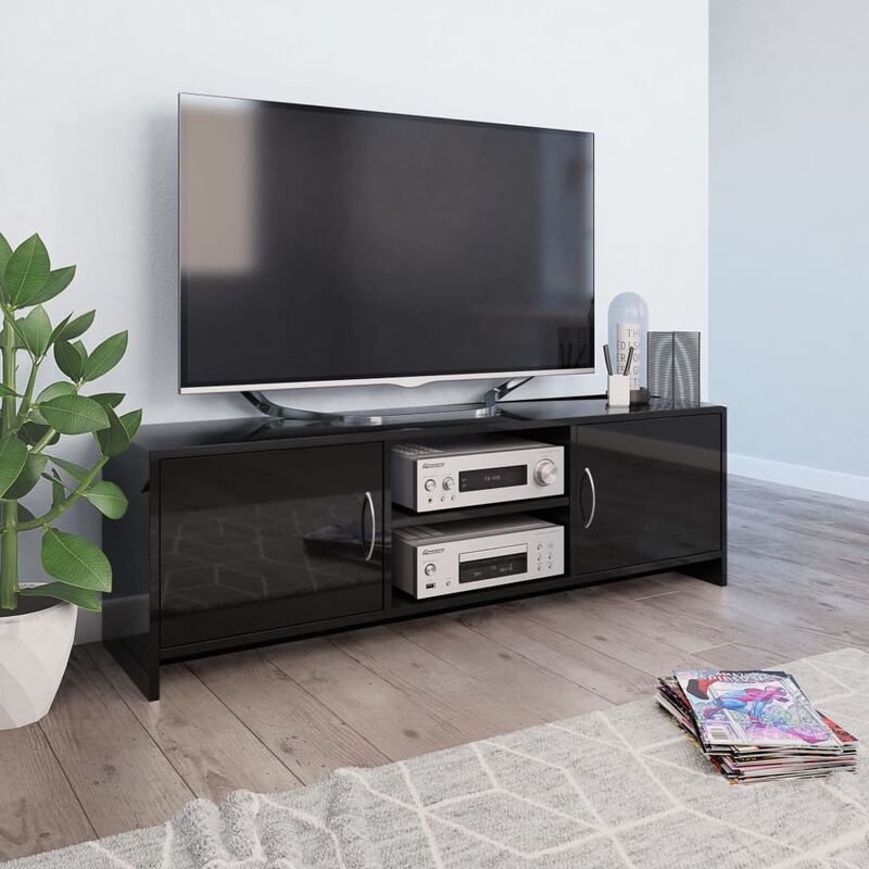 

Mueble de TV de aglomerado negro brillante 120x30x37,5 cm