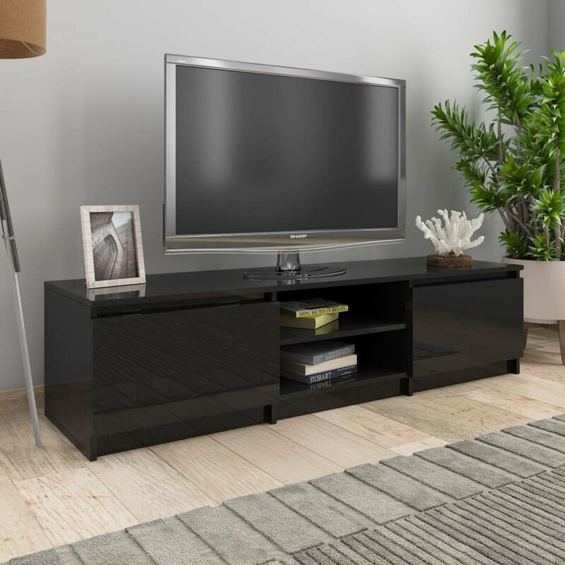 

Mueble de TV de aglomerado negro brillante 140x40x35,5 cm