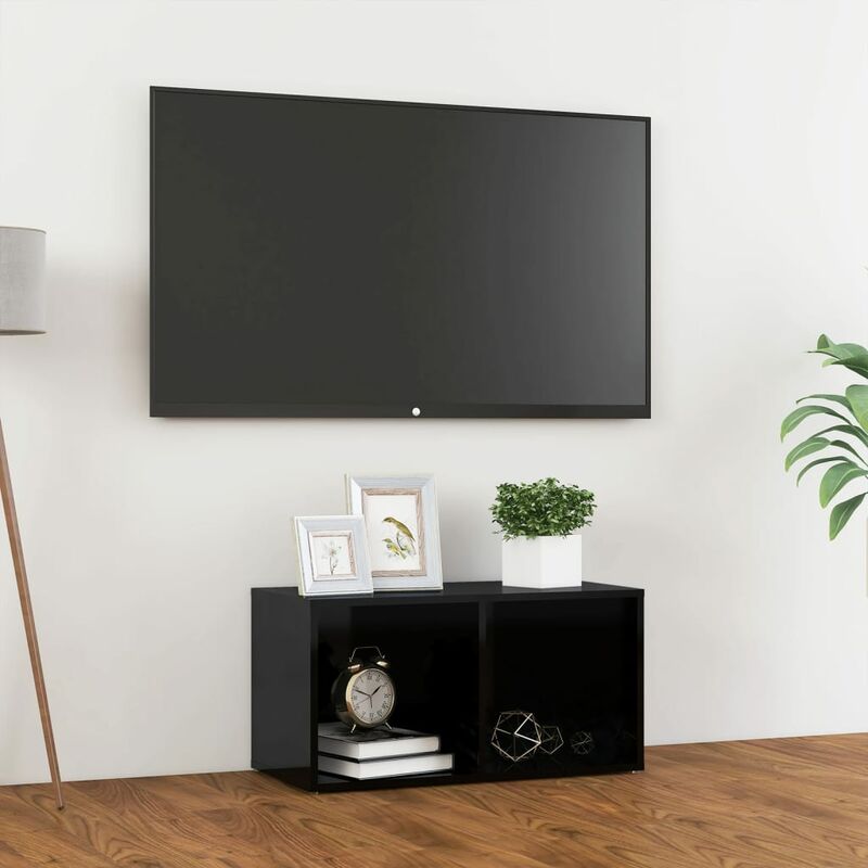 

Mueble de TV de aglomerado negro brillante 72x35x36,5 cm