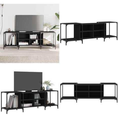 Mueble de TV de madera de ingeniería negro 153x37x50 cm - Madera contrachapada - Soporte de TV
