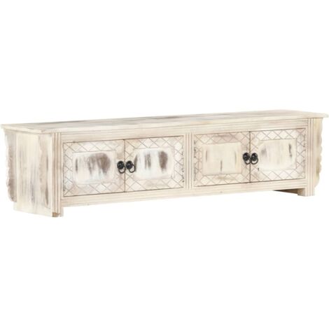 Mueble de TV de madera maciza de mango blanco 140x30x35 cm vidaXL