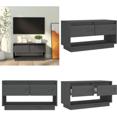 Mueble de TV de madera maciza de pino gris 74x34x40 cm - Madera maciza - Pino gris
