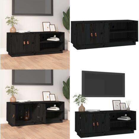 Mueble de TV de madera maciza de pino negro 105x34x40 cm - Madera de pino - Mueble de madera