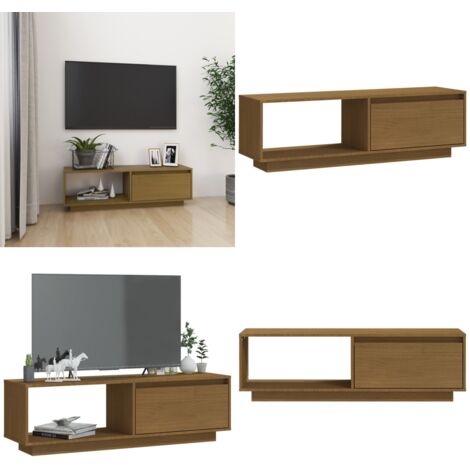 Mueble de TV de madera maciza pino marrón miel 110x30x33,5 cm - Armario de madera - Muebles de madera