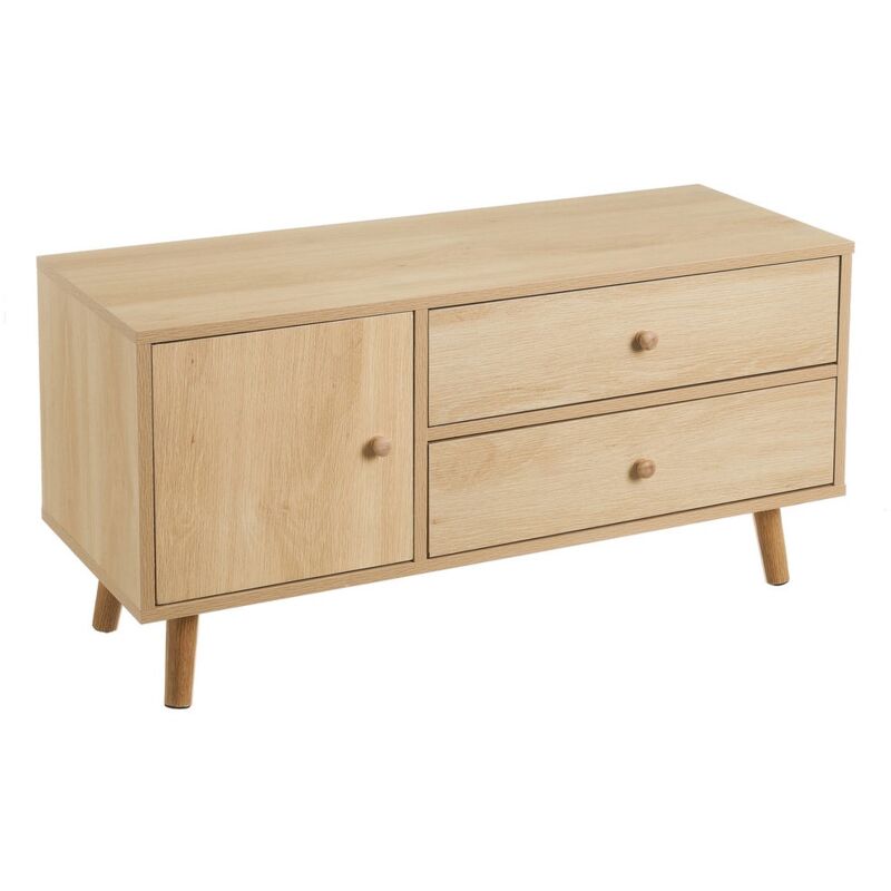 

Mueble de TV de madera MDF natural con 2 cajones y 1 puertade 90x35x45 cm