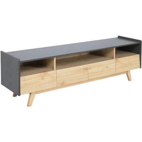 MUEBLE TV DISEÑO NÓRDICO BLANCO MATE – ROBLE NATURAL (180x45x50cm)