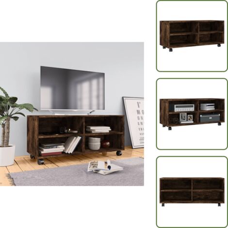 Mueble de tv de madera - vidaXL Mueble TV con ruedas madera contrachapada roble humo 90x35x35cm - Mueble de tv con bloqueo