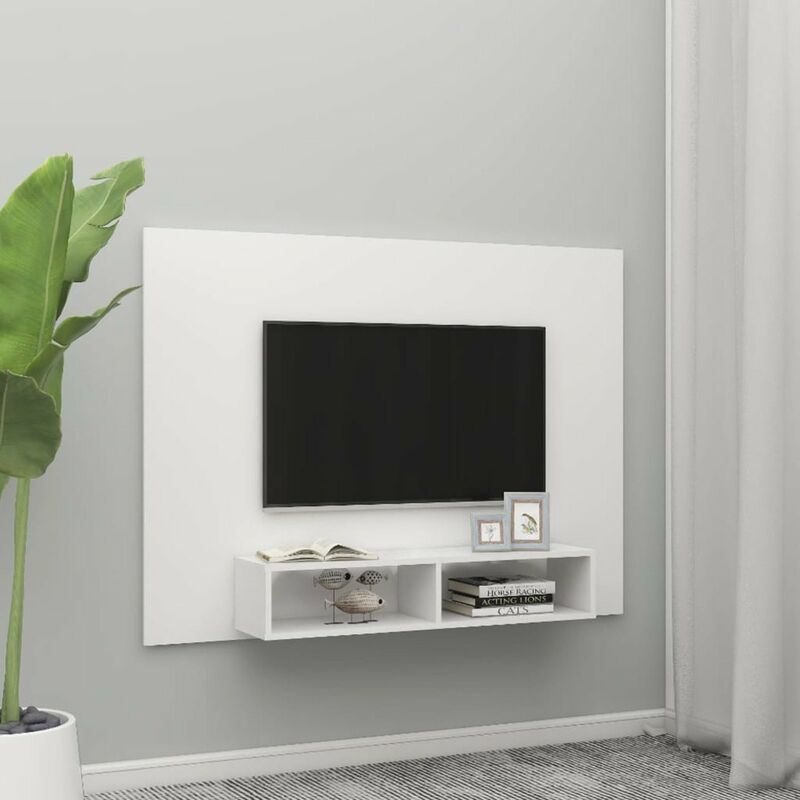 

Happyshopping - Mueble de TV de pared aglomerado blanco 135x23,5x90 cm