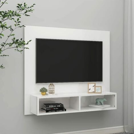 Mueble de TV de pared aglomerado blanco brillante 102x23,5x90cm