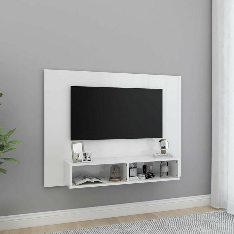 

Happyshopping - Mueble de TV de pared aglomerado blanco brillante 120x23,5x90cm