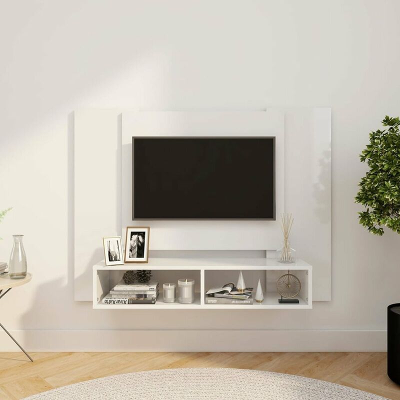 

Happyshopping - Mueble de TV de pared aglomerado blanco brillante 120x23,5x90cm