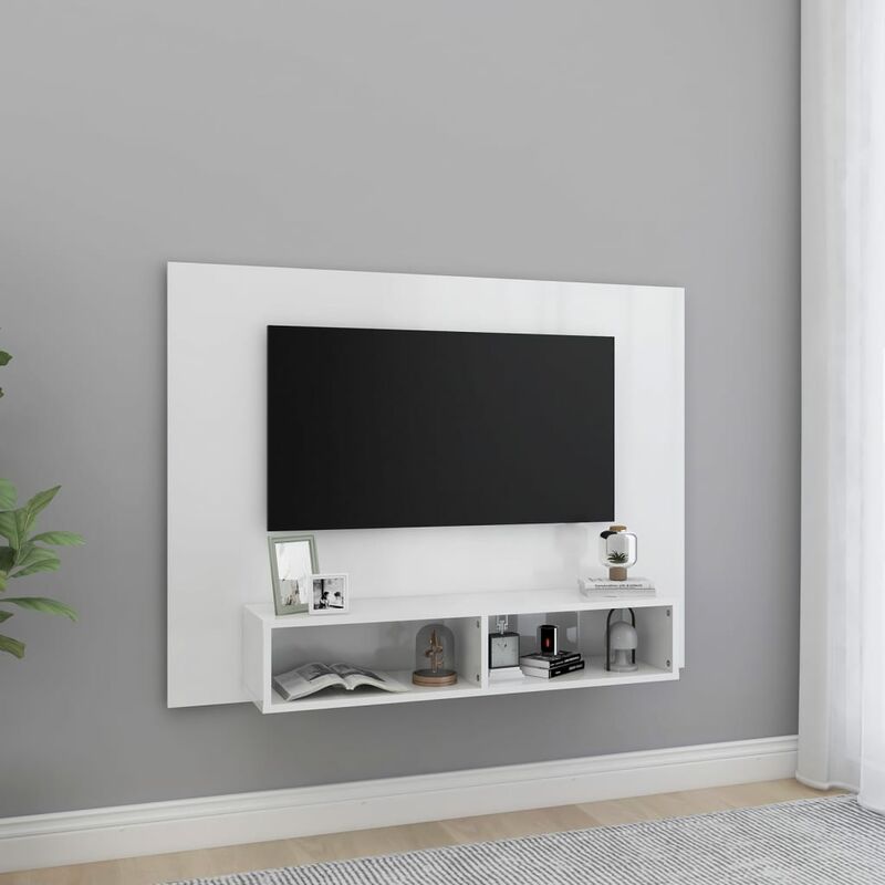 

Mueble de TV de pared aglomerado blanco brillante 120x23,5x90cm