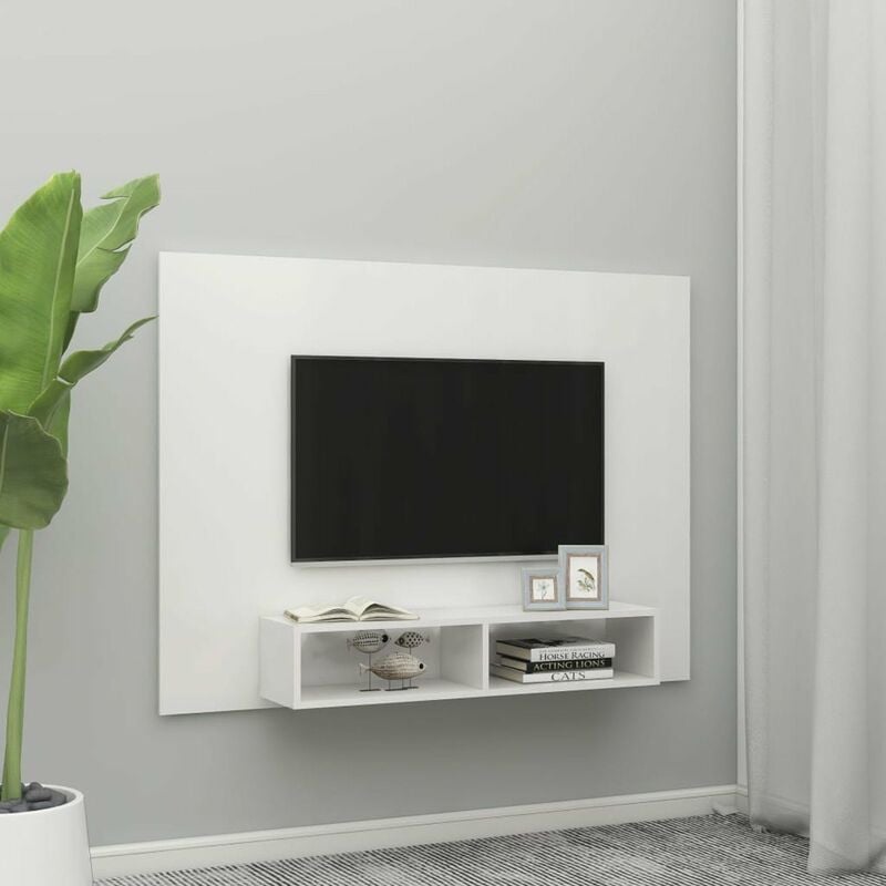 

Happyshopping - Mueble de TV de pared aglomerado blanco brillo 135x23,5x90 cm