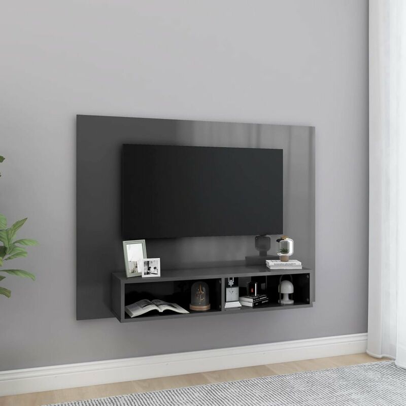 

Happyshopping - Mueble de TV de pared aglomerado gris brillante 120x23,5x90 cm