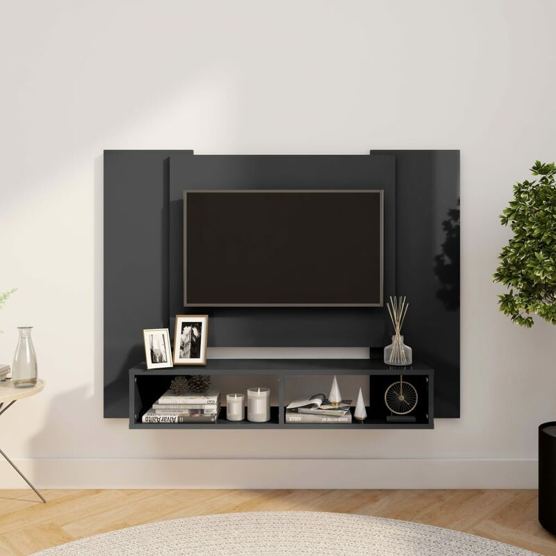 

Mueble de TV de pared aglomerado gris brillante 120x23,5x90 cm