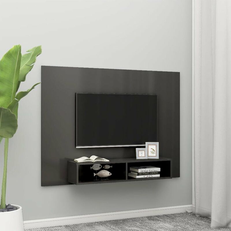 

Happyshopping - Mueble de TV de pared aglomerado gris brillante 135x23,5x90 cm
