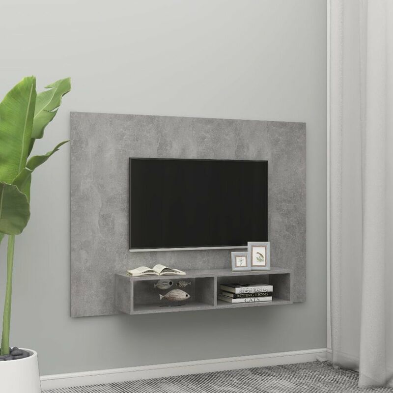 

Happyshopping - Mueble de TV de pared aglomerado gris hormigon 135x23,5x90 cm