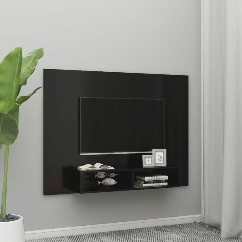 

Mueble de TV de pared aglomerado negro 135x23,5x90 cm