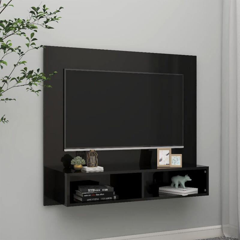 

Mueble de TV de pared aglomerado negro brillante 102x23,5x90 cm