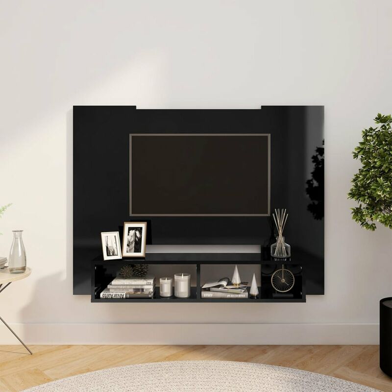 

Happyshopping - Mueble de TV de pared aglomerado negro brillante 120x23,5x90 cm