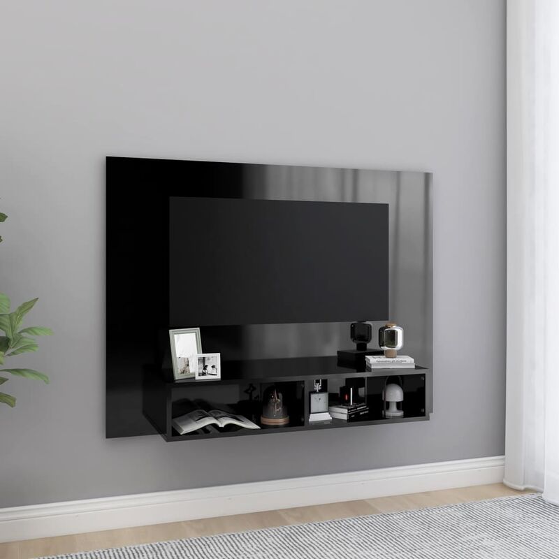 

Mueble de TV de pared aglomerado negro brillante 120x23,5x90 cm