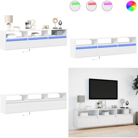 Mueble de TV de pared con LED blanco 180x31x45 cm - Armario con LED - Almacenamiento en pared