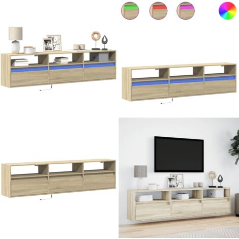 Mueble de TV de pared con LED roble Sonoma 180x31x45 cm - Armario con LED - Madera de ingeniería