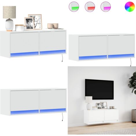 Mueble de TV de pared con luces LED blanco 100x31x35 cm - Armario de TV - Luz LED