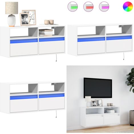 Mueble de TV de pared con luces LED blanco 100x31x45 cm - Armario de TV - Luz LED