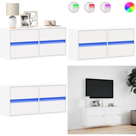 Mueble de TV de pared con luces LED blanco 100x31x45 cm - Armario de TV - Muebles de pared