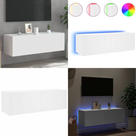 Mueble de TV de pared con luces LED blanco 100x35x31 cm - Mueble de pared - Luz LED