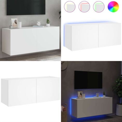 Mueble de TV de pared con luces LED blanco 100x35x41 cm - Mueble de pared - Luz LED RGB