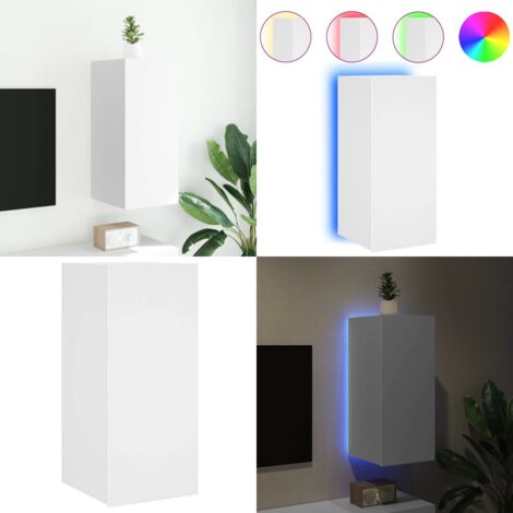 Mueble de TV de pared con luces LED blanco 30,5x35x70 cm - TV - Luces LED RGB