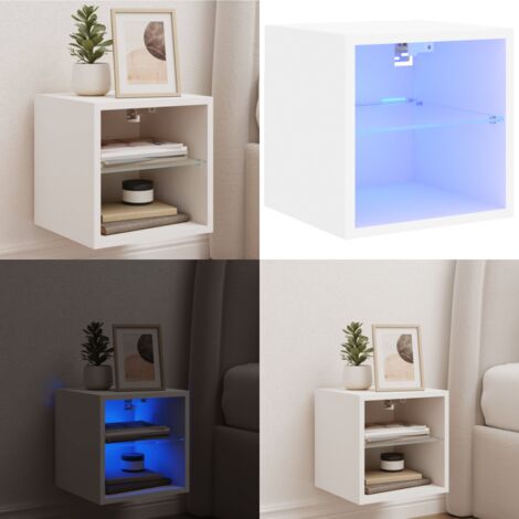 Mueble de TV de pared con luces LED blanco 30x28,5x30 cm - Luz LED RGB - Mueble de TV