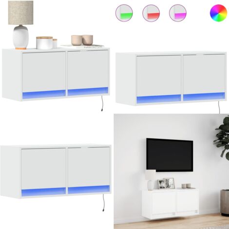 Mueble de TV de pared con luces LED blanco 80x31x35 cm - Armario de TV - Luz LED