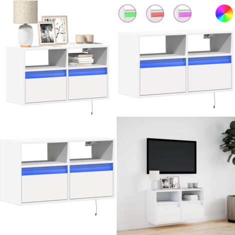 Mueble de TV de pared con luces LED blanco 80x31x45 cm - Armario de TV - Luz LED
