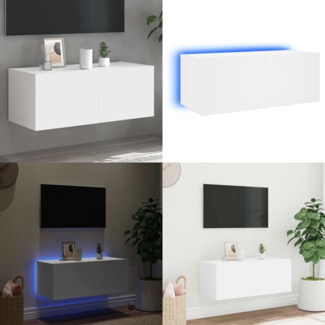 Mueble de TV de pared con luces LED blanco 80x35x31 cm - Luz LED RGB - Mueble de pared