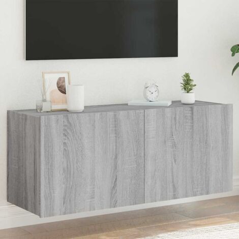 Mueble de TV de pared con luces LED gris 100x35x41 cm