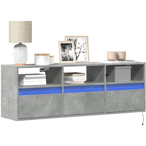 Mueble de TV de pared con luces LED gris hormigón 130x31x45 cm