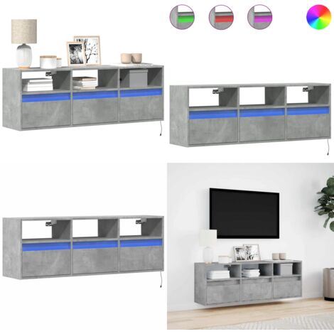 Mueble de TV de pared con luces LED gris hormigón 130x31x45 cm - Armario de TV - Almacenamiento de TV