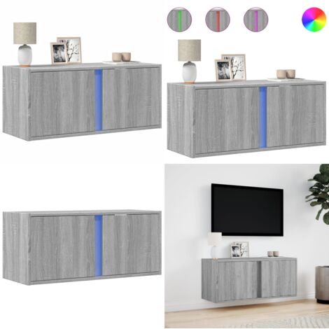 Mueble de TV de pared con luces LED gris Sonoma 80x31x35 cm - Luz LED - Armario de TV