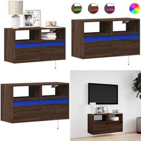 Mueble de TV de pared con luces LED marrón roble 80x31x45 cm - Armario de TV - Muebles de pared