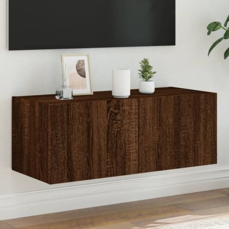 Mueble de TV de pared con luces LED marrón roble 80x35x31 cm vidaXL