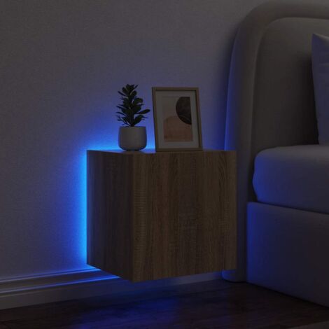 Mueble de TV de pared con luces LED roble 40,5x35x40 cm