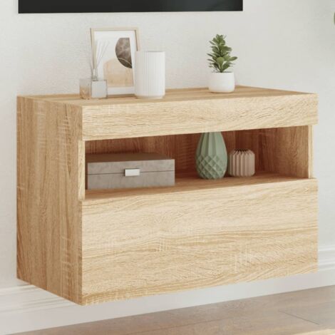 Mueble de TV de pared con luces LED roble 60x30x40 cm