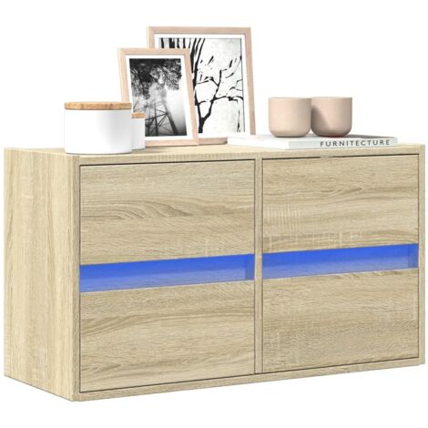 Mueble de TV de pared con luces LED roble 80x31x45 cm