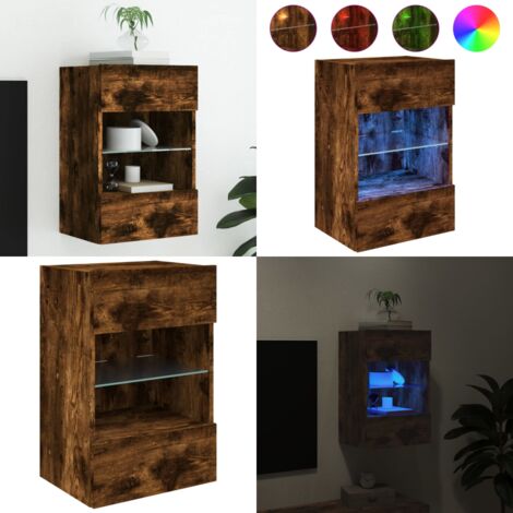 Mueble de TV de pared con luces LED roble ahumado 40x30x60,5 cm - Luz LED RGB - Armario con luz