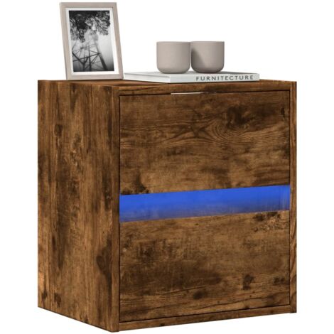 Mueble de TV de pared con luces LED roble ahumado 41x31x45 cm