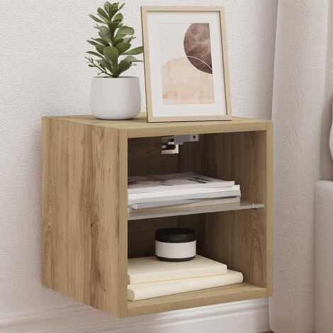 Mueble de TV de pared con luces LED roble artisian 30x28,5x30cm